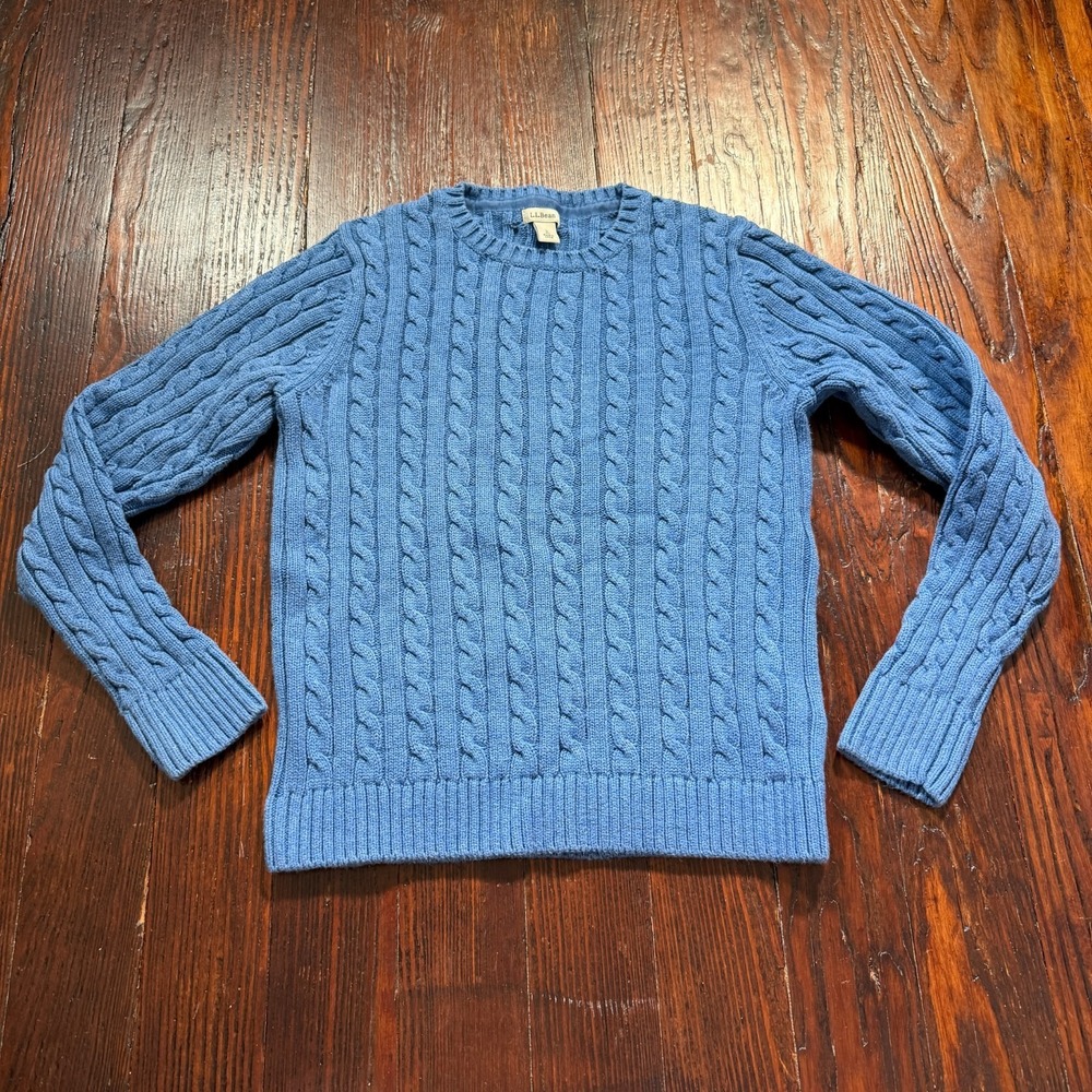 LL Bean Sweater Womens S Blue Cable Knit Pullover Grandpa Heavy Fisherman